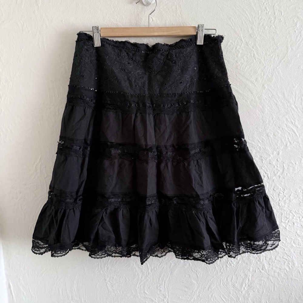 Y2K Black Sequins & Lace Tiered Mini Skirt